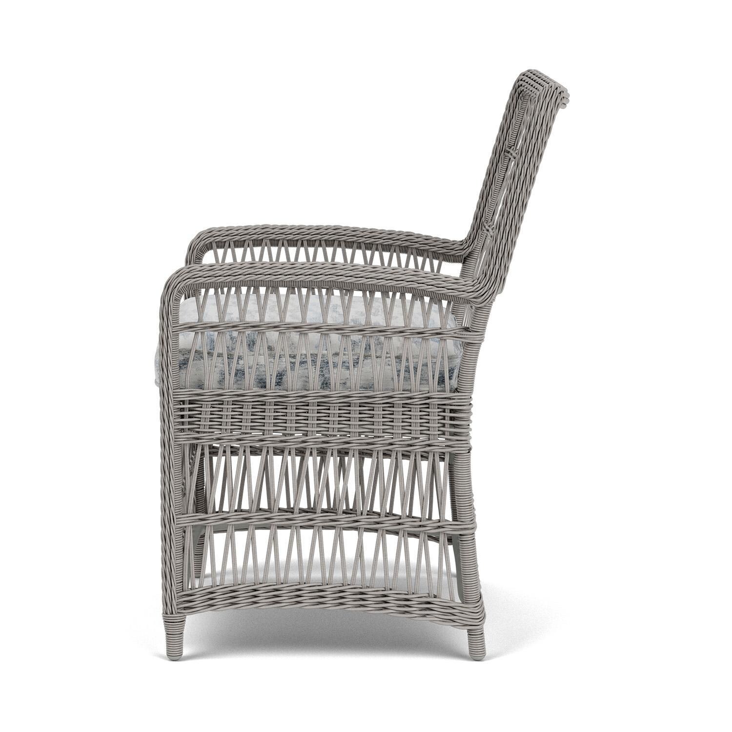 Lloyd Flanders Mackinac Dining Armchair in Putty Finish with Stratosphere Cloud Fabric - Left Side thumbnail