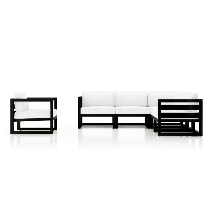Lakeview Misty Cove 6 Pc Aluminum Sectional Set in Black w/Club Chair & Canvas Natural Cushions by Lakeview Outdoor Designs - Side View - White Background thumbnail