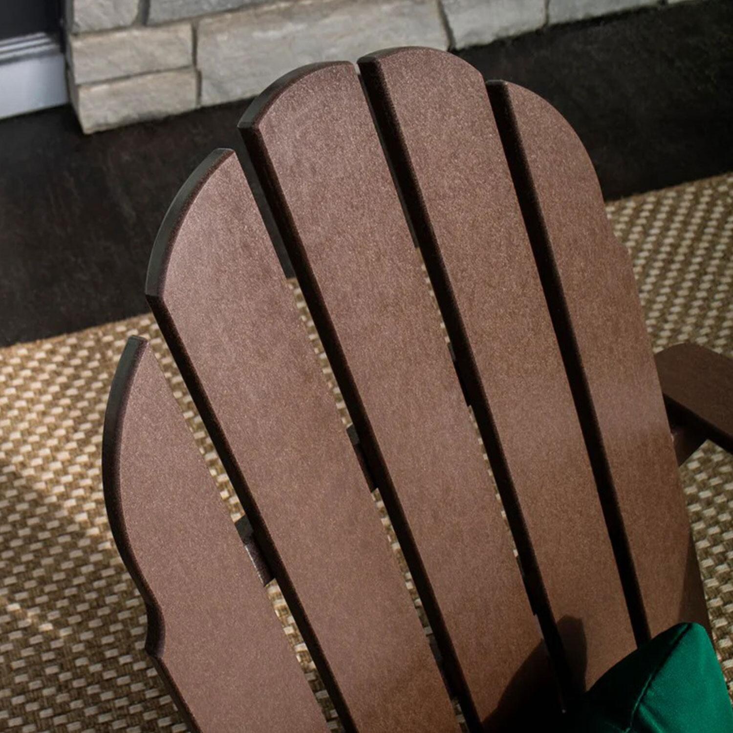 POLYWOOD PWS408-1-SA Vineyard 3-Piece Adirondack Rocking Chair Set in Sand - Back Rest - Shown in Mahogany finish - Lifestyle thumbnail