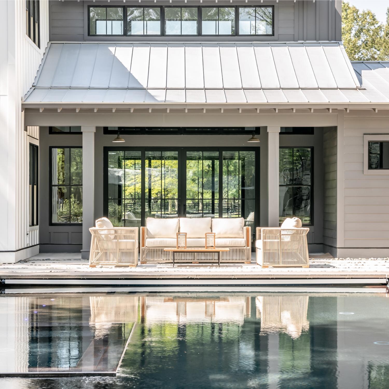 Teak + Table Breeze Olefin Rope & Teak Patio Sofa in Dune/Sand - Poolside - Lifestyle thumbnail