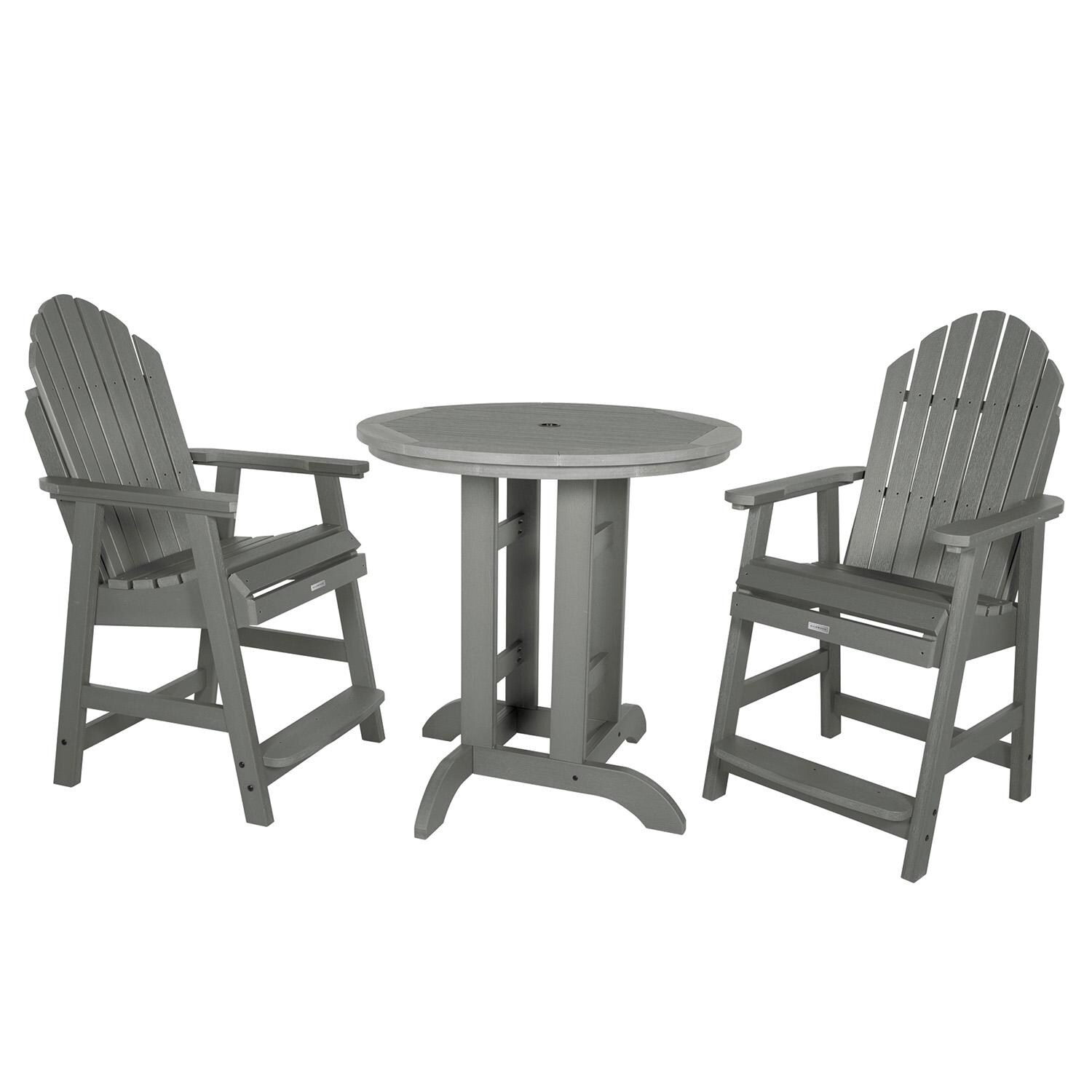 Dream Bay 3 Pc Recycled Plastic Round Counter Dining Set in Coastal Teak By Lakeview Outdoor Designs - White Background thumbnail
