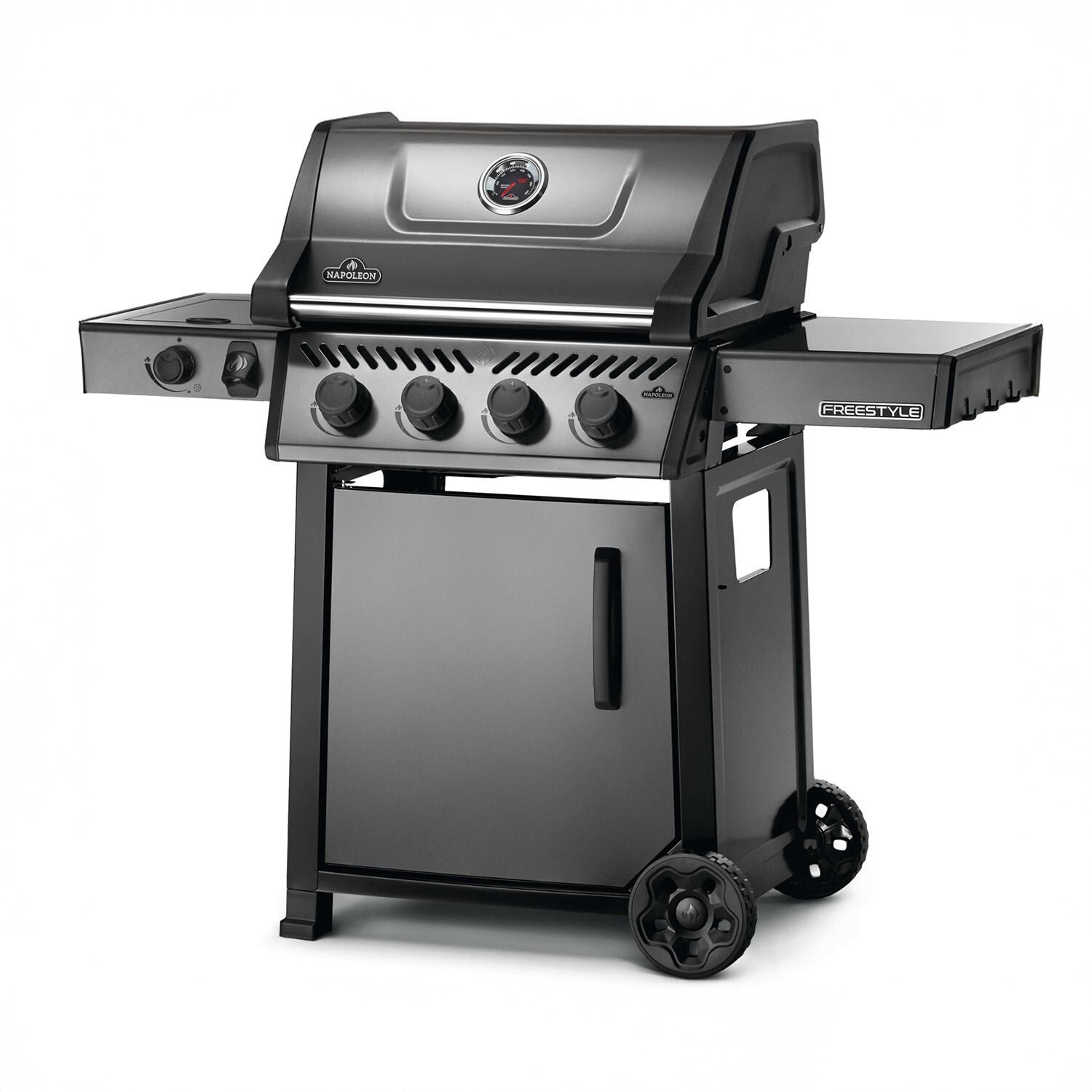 Napoleon F425DSBPGT-ECP Freestyle 425 4 Burner Propane Gas Grill w/ Range Side Burner - Graphite Grey - Angled - White Background thumbnail