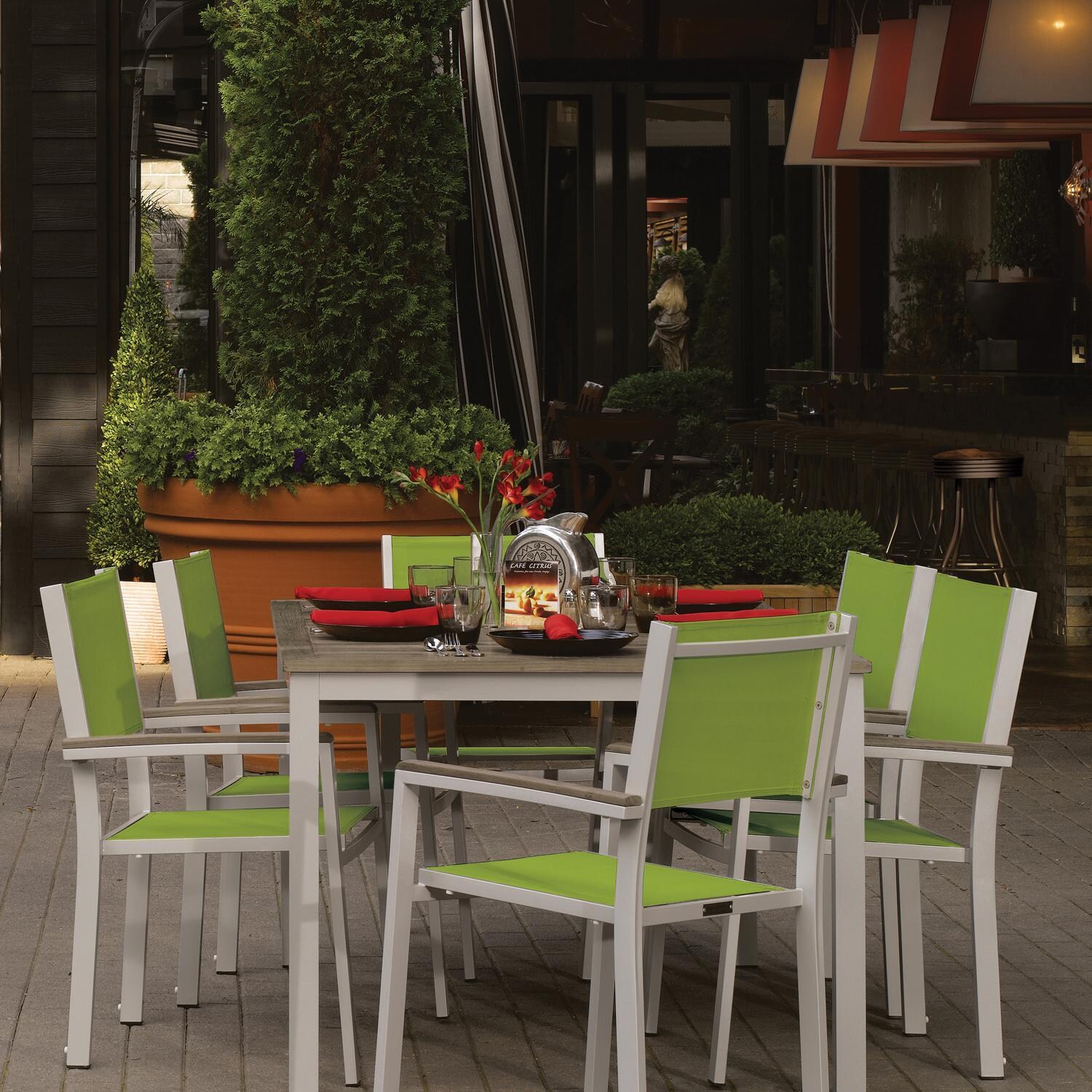 Oxford Garden Travira 4 Pc Composite Sling & Aluminum Dining Chair W/ Vintage Tekwood Arm Caps in Flint/Go Green - Cafe thumbnail