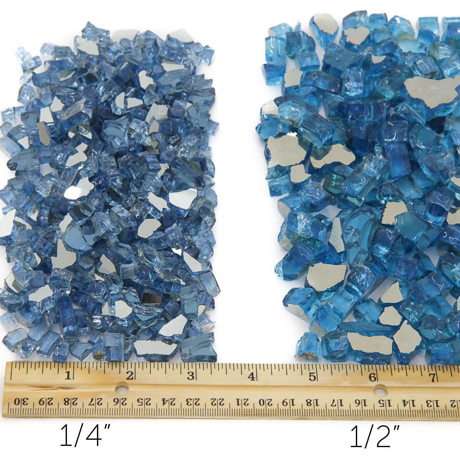 Sky Blue Fire Glass Size Comparison - Reflective Shown thumbnail