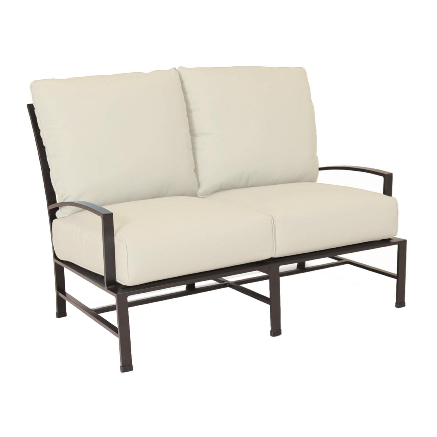 La Jolla Aluminum Patio Loveseat W/ Sunbrella Canvas Flax Cushions By Sunset West image