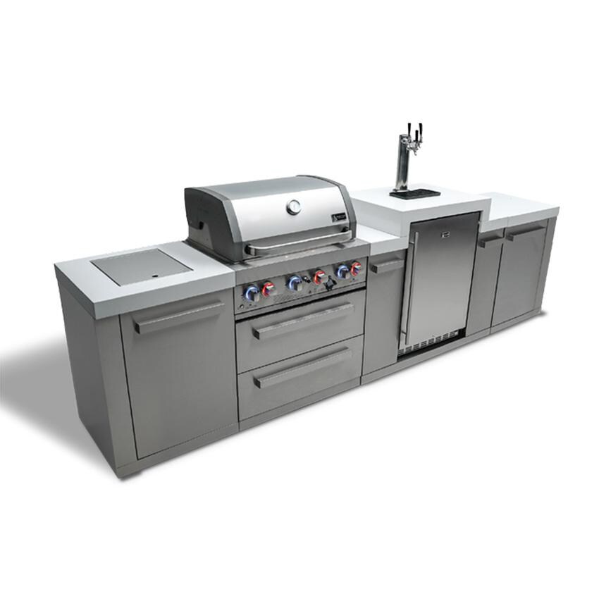 Mont Alpi Original Series 11 Ft Natural Gas Outdoor Kitchen Island w/ Side Burner & Kegerator (Ships Propane w/ Conversion Kit) - Island - White Background thumbnail
