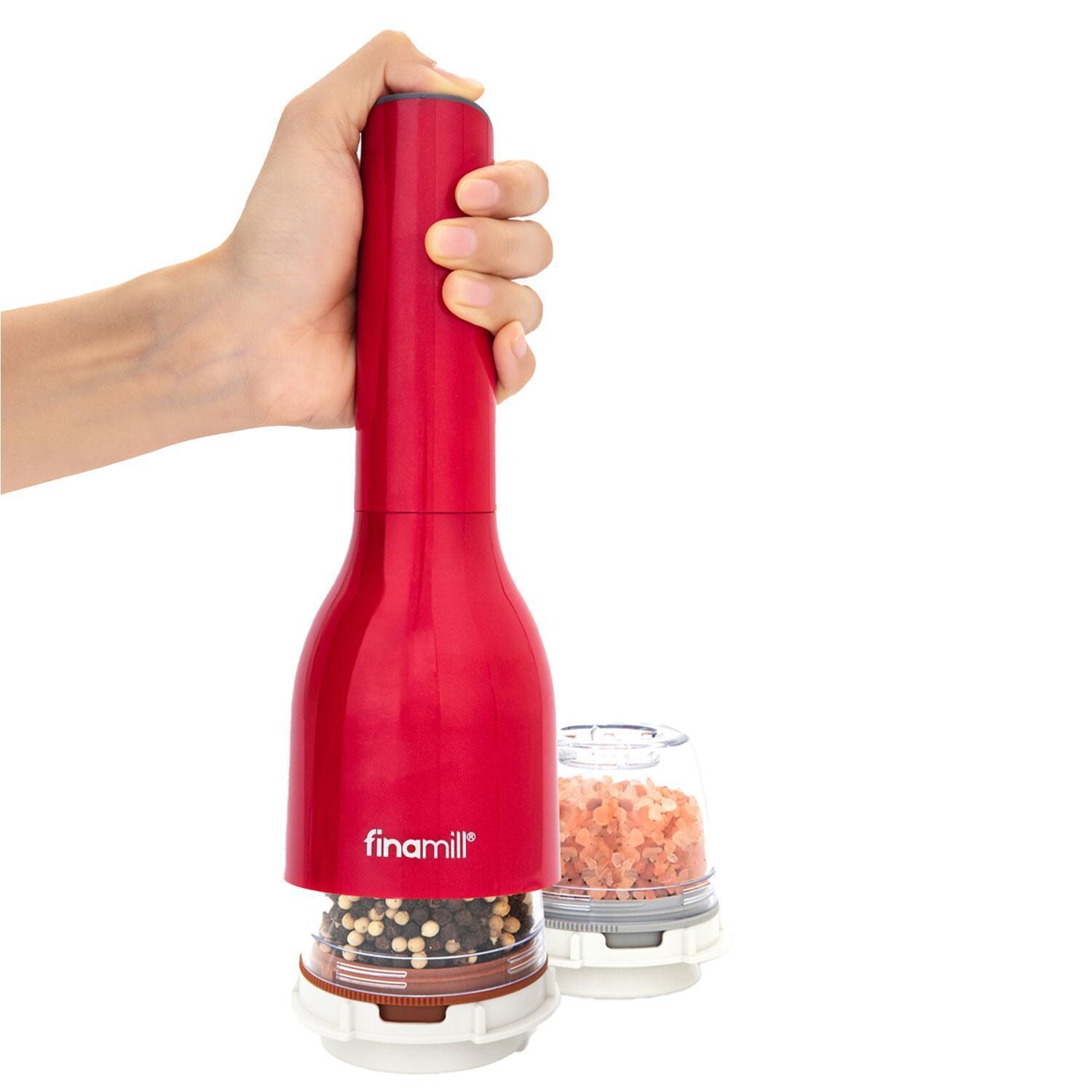 FinaMill GP803437-111SAN Classic Battery-Operated Spice Grinder in Sangria w/ 1 Everyday Pod & 1 Peppercorn Pod - Easy Hand Grip - White Background thumbnail