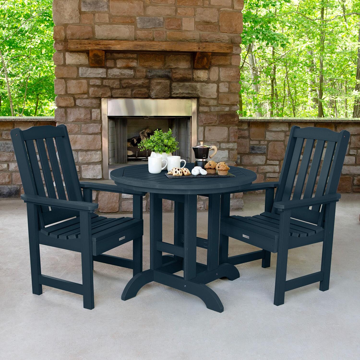 Hart Lane 3 Pc Recycled Plastic Round Dining Set in Federal Blue by Lakeview Outdoor Designs