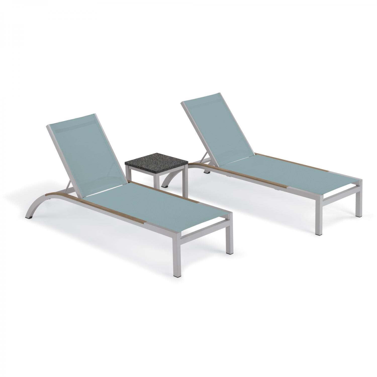 Argento 3 Piece Aluminum Patio Chaise Lounge Set W/ Tekwood Vintage Side Rails & Lite-Core Charcoal End Table By Oxford Garden - Slate Sling image