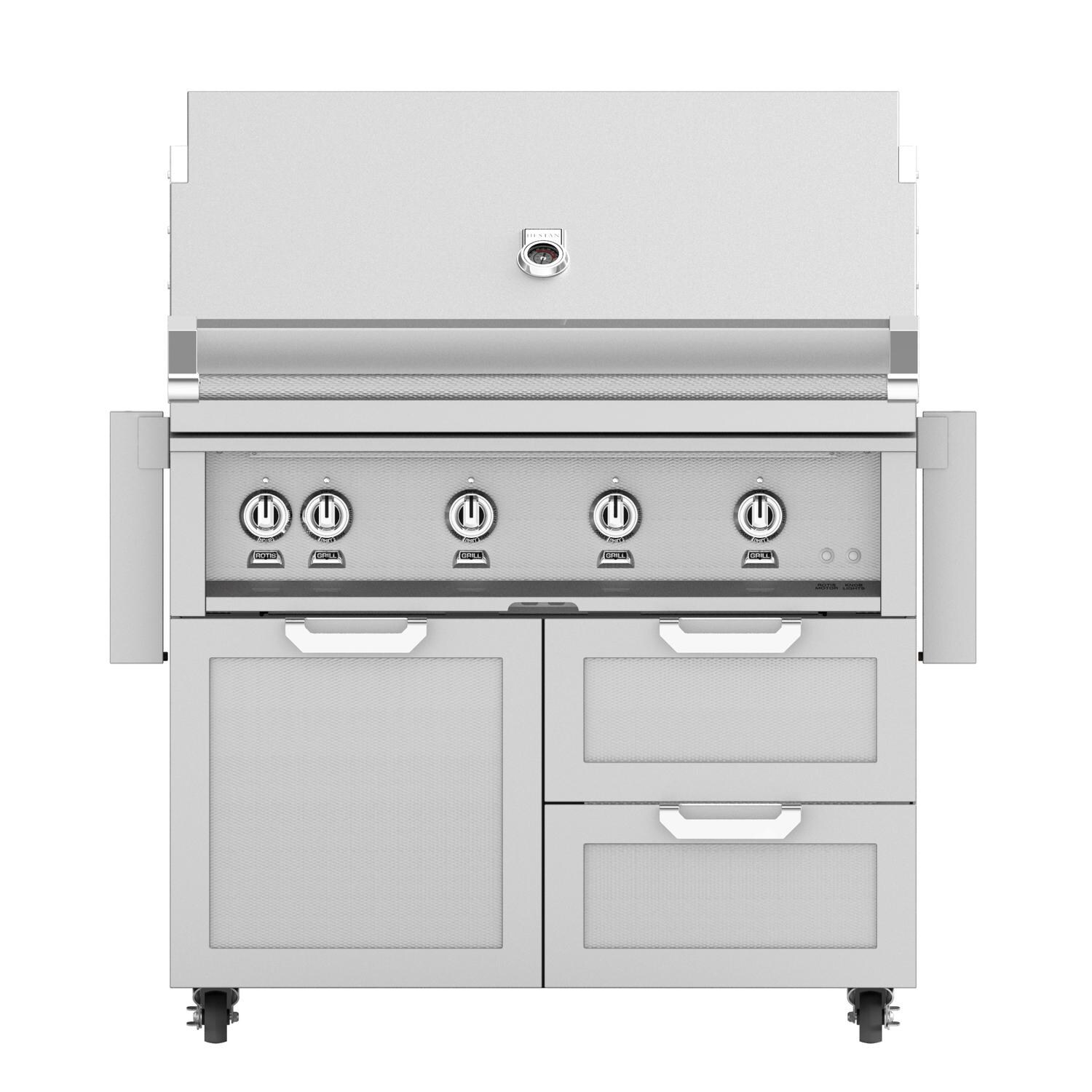 Hestan 42-Inch Freestanding Propane Gas Grill W/ Sear Burner & Rotisserie On Double Drawer & Door Tower Cart - Steeletto - GMBR42-LP-SS thumbnail
