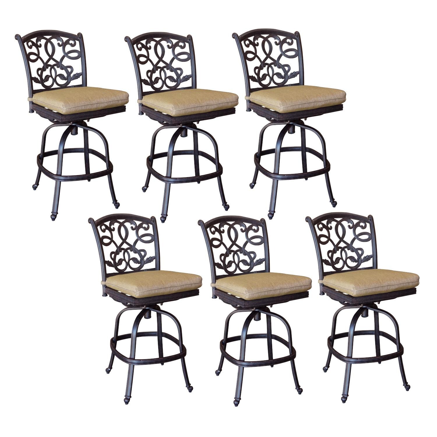 Darlee DL2052-17-6 Santa Monica 6 Piece Cast Aluminum Patio Armless Swivel Bar Stool Set W/ Sesame Cushions thumbnail