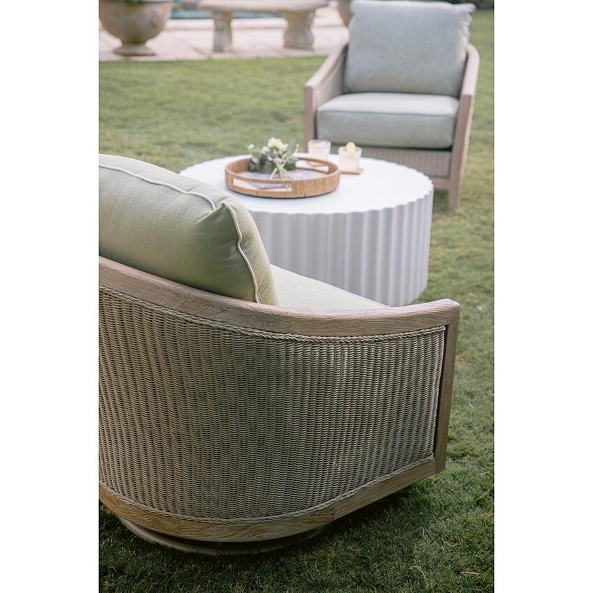 Cambria Teak Swivel Club Chair in Light Wood/Canvas Canvas by Sunset West - 2 Chairs w/ Side Table (Not Included) - Lifestyle thumbnail