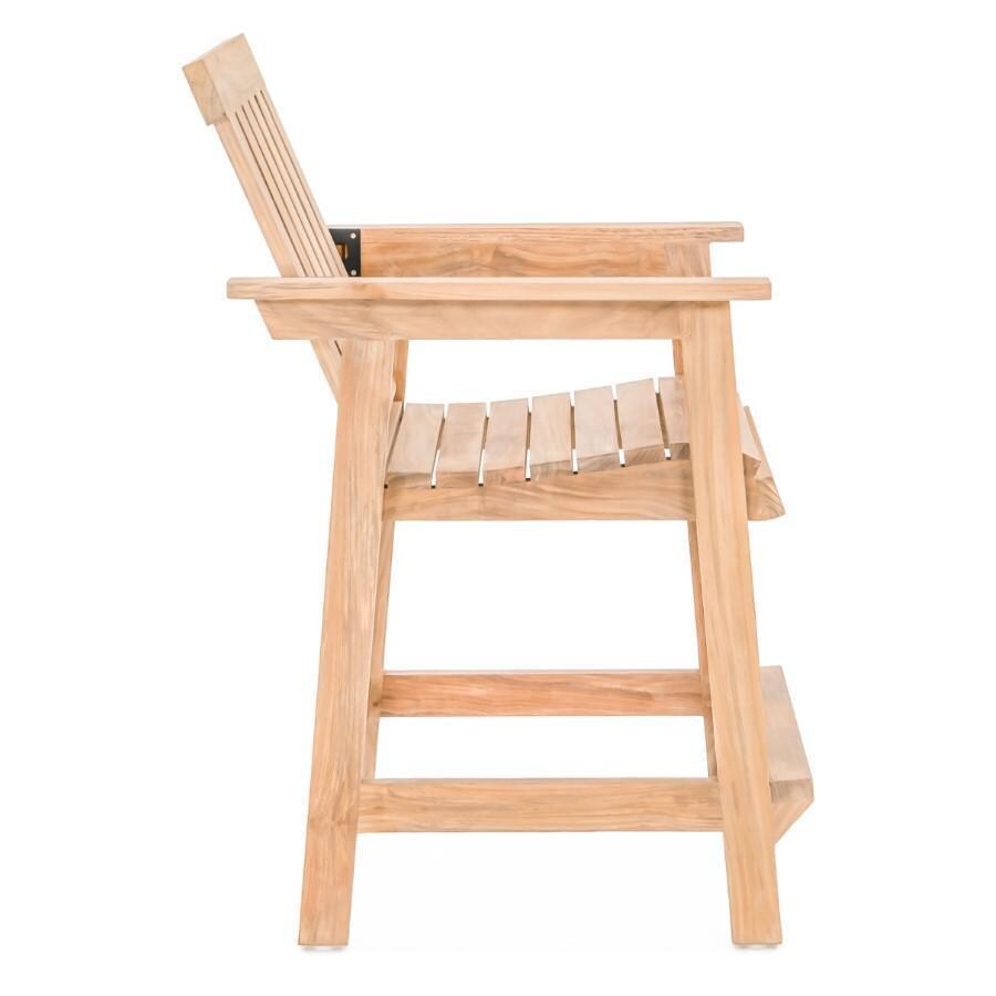 Teak + Table Monday Teak Patio Reclining Bar Stool - Side View Reclined - White Background thumbnail