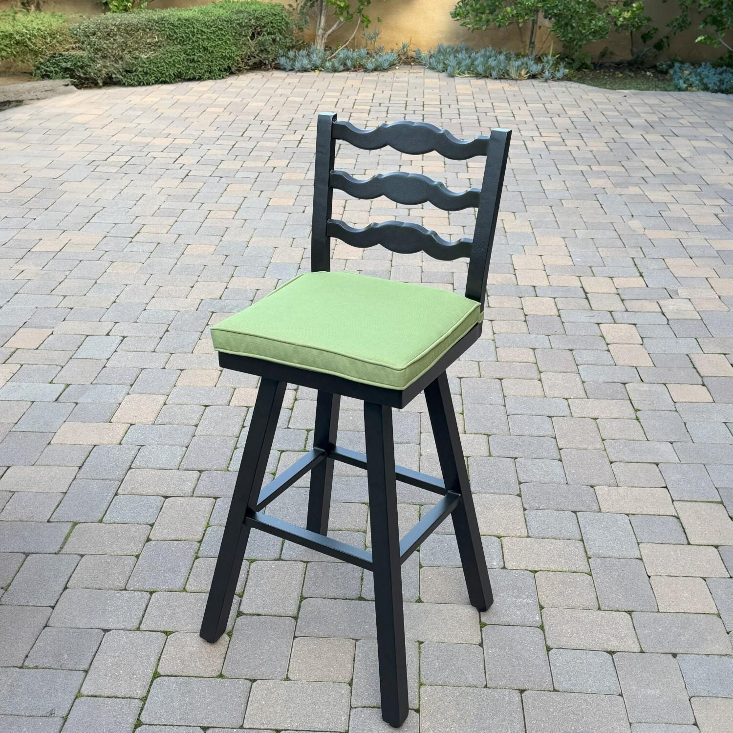 Aspen 5 Pc Aluminum Swivel Bar Height Bar Set in Green/Dark Brown by Darlee - Chair Angled - Lifestyle thumbnail