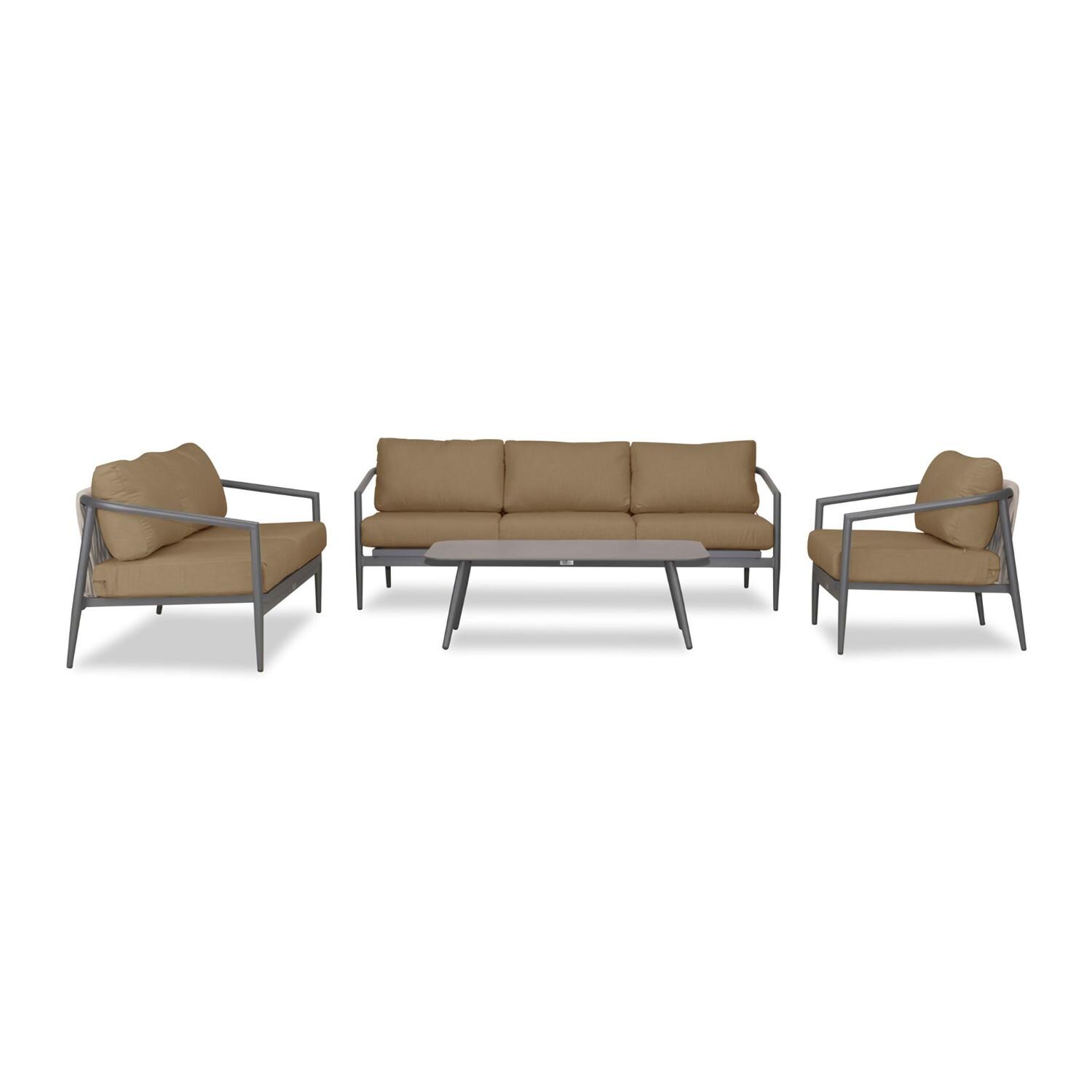 Lakeview Midnight Cove 4 Pc Aluminum Sofa Loveseat Seating Set in Slate/Pebble Gray/Heather Beige - Front - White Background thumbnail