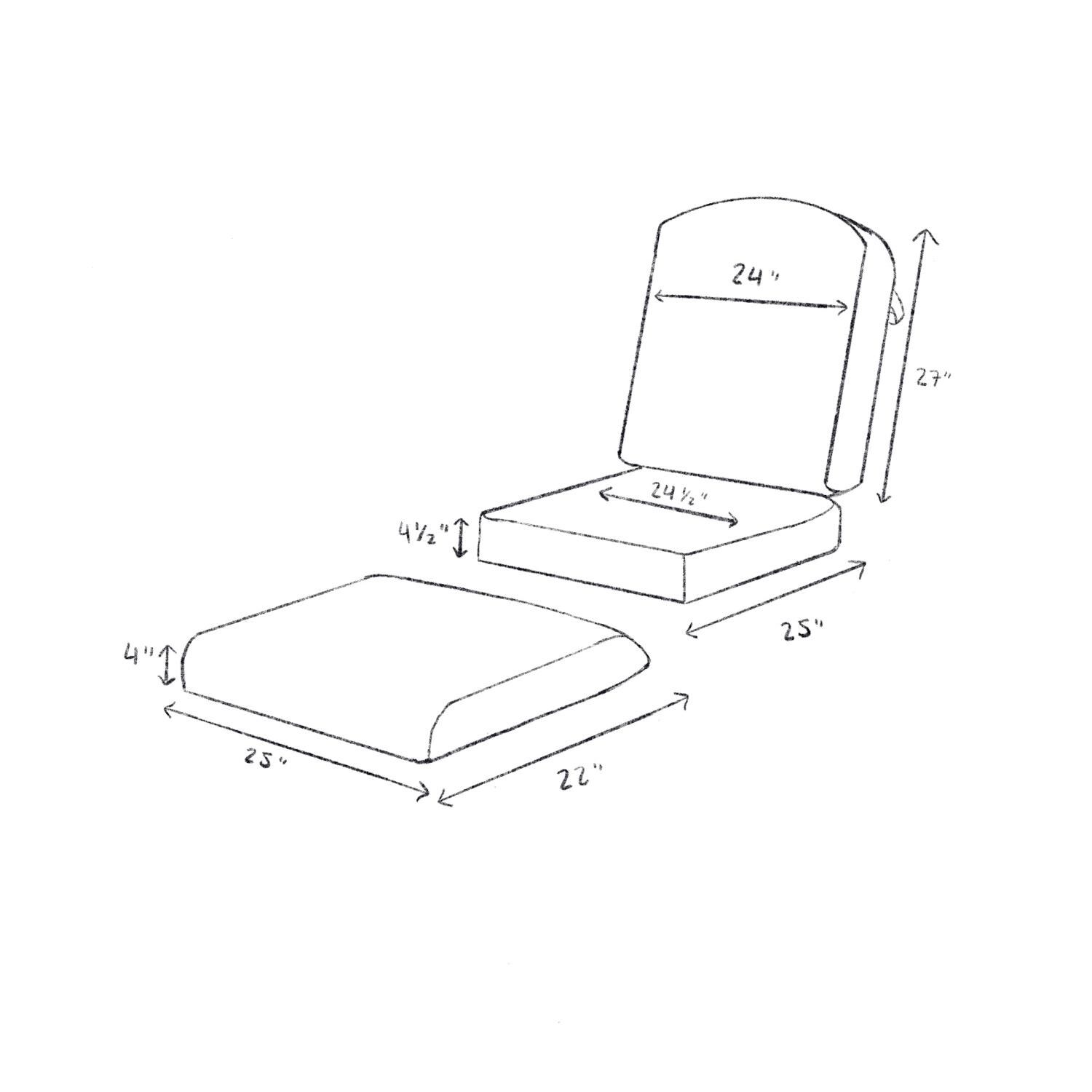 Darlee B/RC709-101-2 Elisabeth Replacement Adjustable Club Chair & Ottoman Cushions - Cushion Dimensions thumbnail