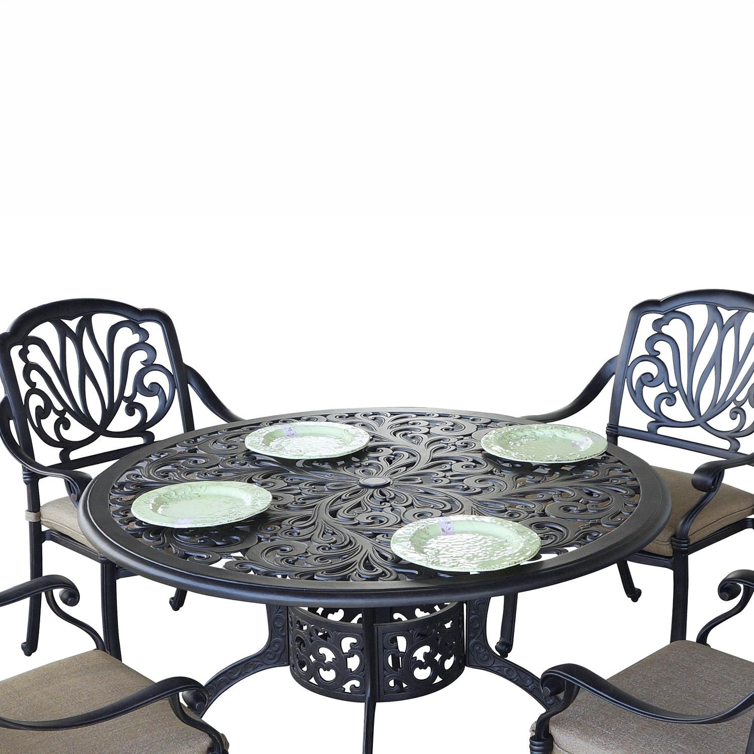 Darlee Elisabeth 5 Pc Cast Aluminum Dining Set w/ 48 Inch Series 80 Table in Antique Bronze/Beige - Set Up Close - White Background thumbnail