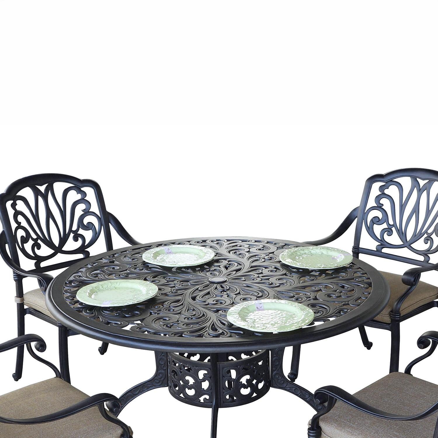 Darlee Elisabeth 5 Pc Cast Aluminum Dining Set w/ 48 Inch Series 80 Table in Antique Bronze/Beige - Set Up Close - White Background thumbnail