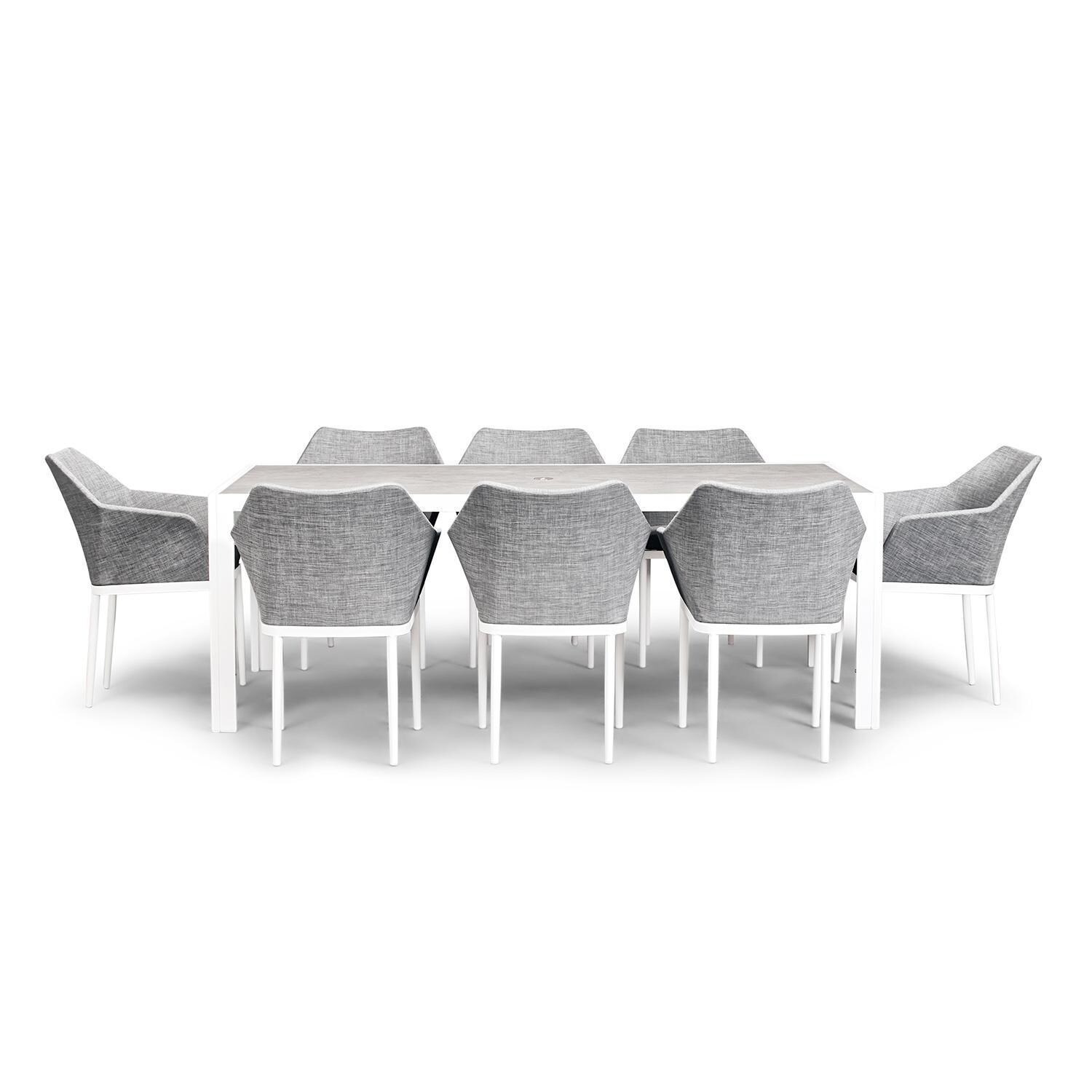 Starlook Bay 9 Pc Aluminum Dining Set in White by Lakeview - Front View - White Background thumbnail