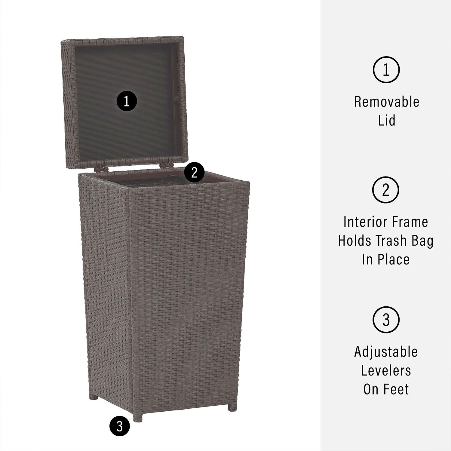 Chester Bay Wicker Outdoor Trash Can in Dark Brown by Ultimate Patio - Features - Detail thumbnail