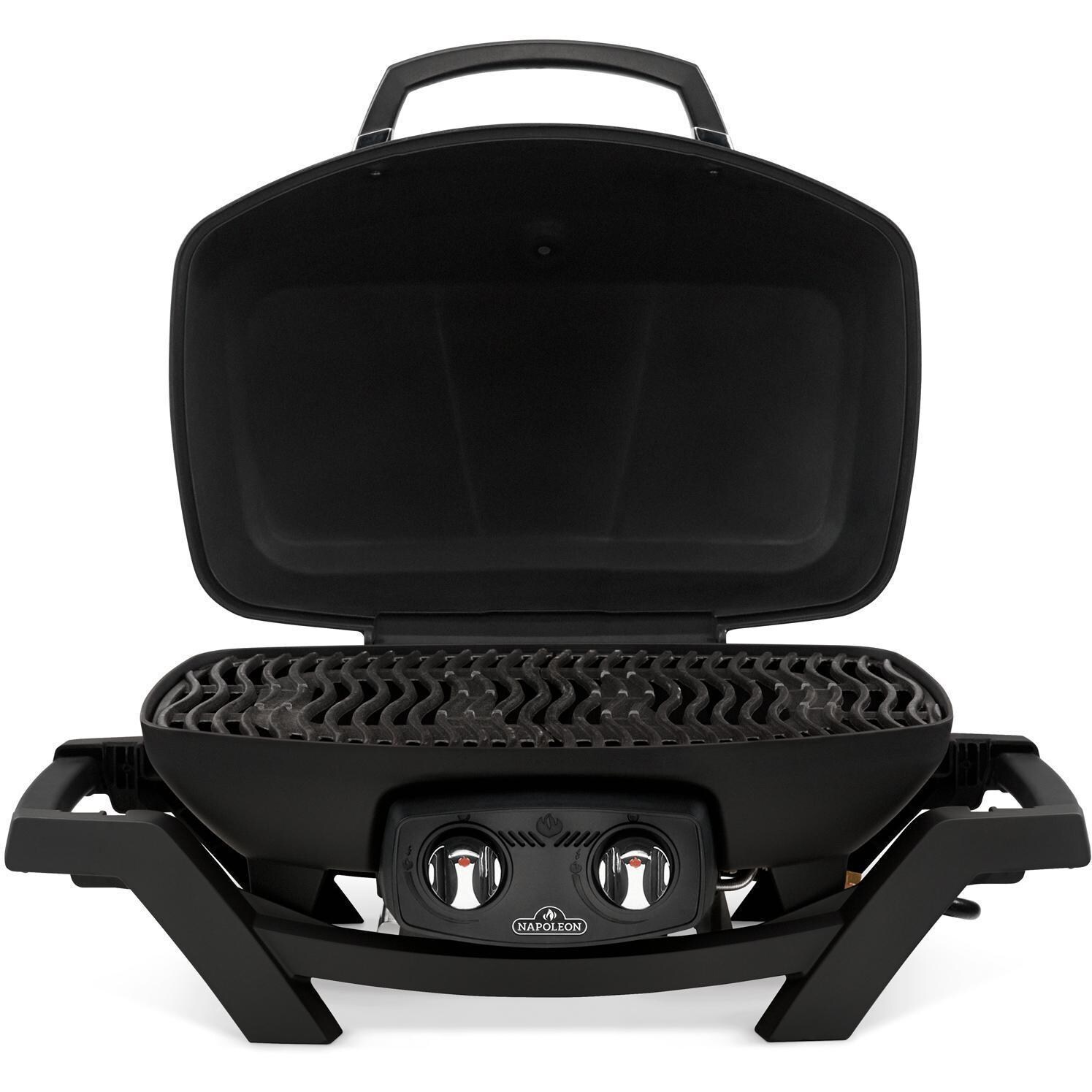 Napoleon PRO285N-BK TravelQ PRO 285 Portable Natural Gas Grill - Black - Lid Open - White Background thumbnail