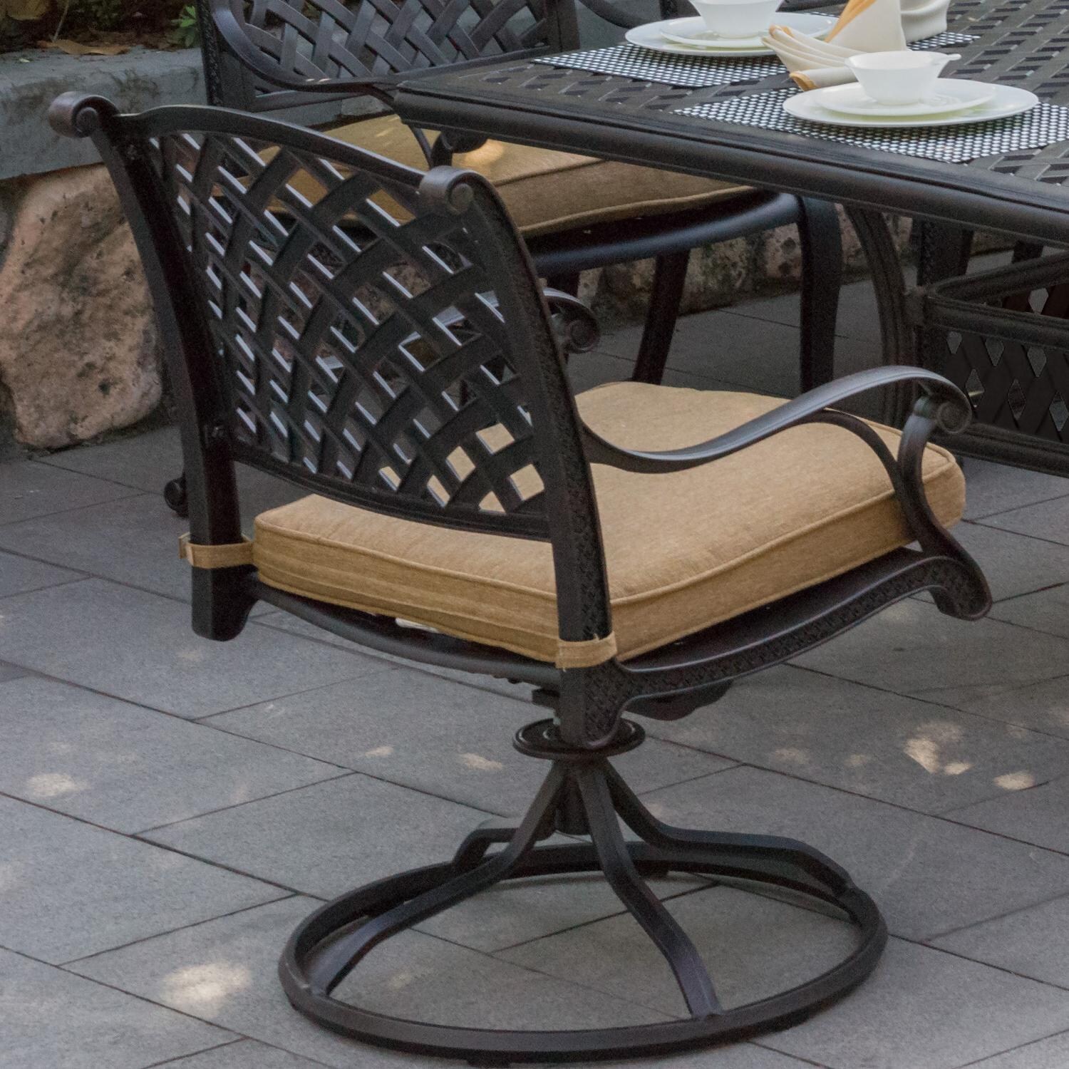 Nassau Cast Aluminum Patio Swivel Rocker Dining Chair W/ Sesame Cushion By Darlee - Back View thumbnail