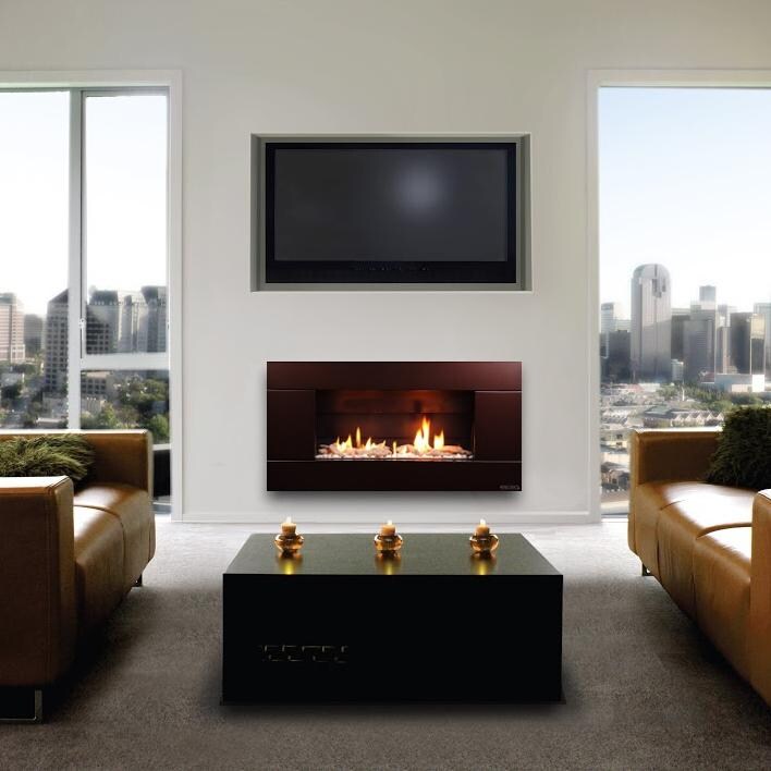 Escea ST900 Ferro Bronze With With Ceramic Driftwood And White Stones - Lifestyle View thumbnail