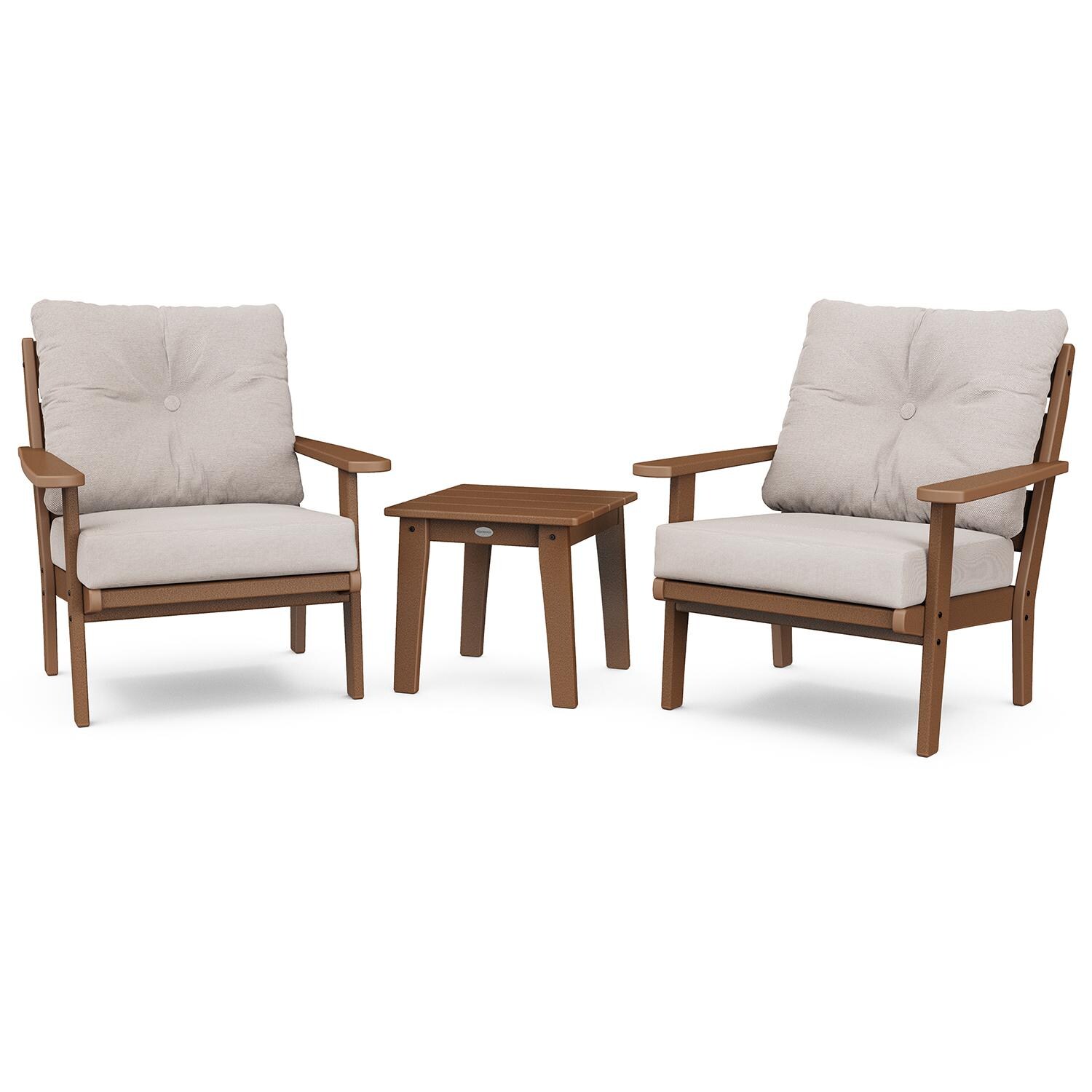 Lakeside 3 Pc Recycled Plastic Seating Set in Teak/Dune Burlap by POLYWOOD