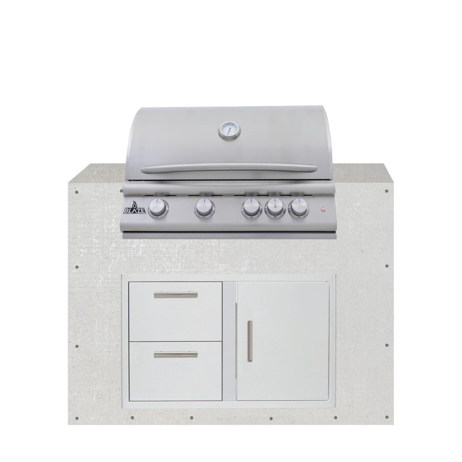 BBQGuys Signature 48-in Ready for Finish Outdoor Kitchen Module w/ Blaze LTE+ 32-in Propane Grill & Double Drawer & Door Combo