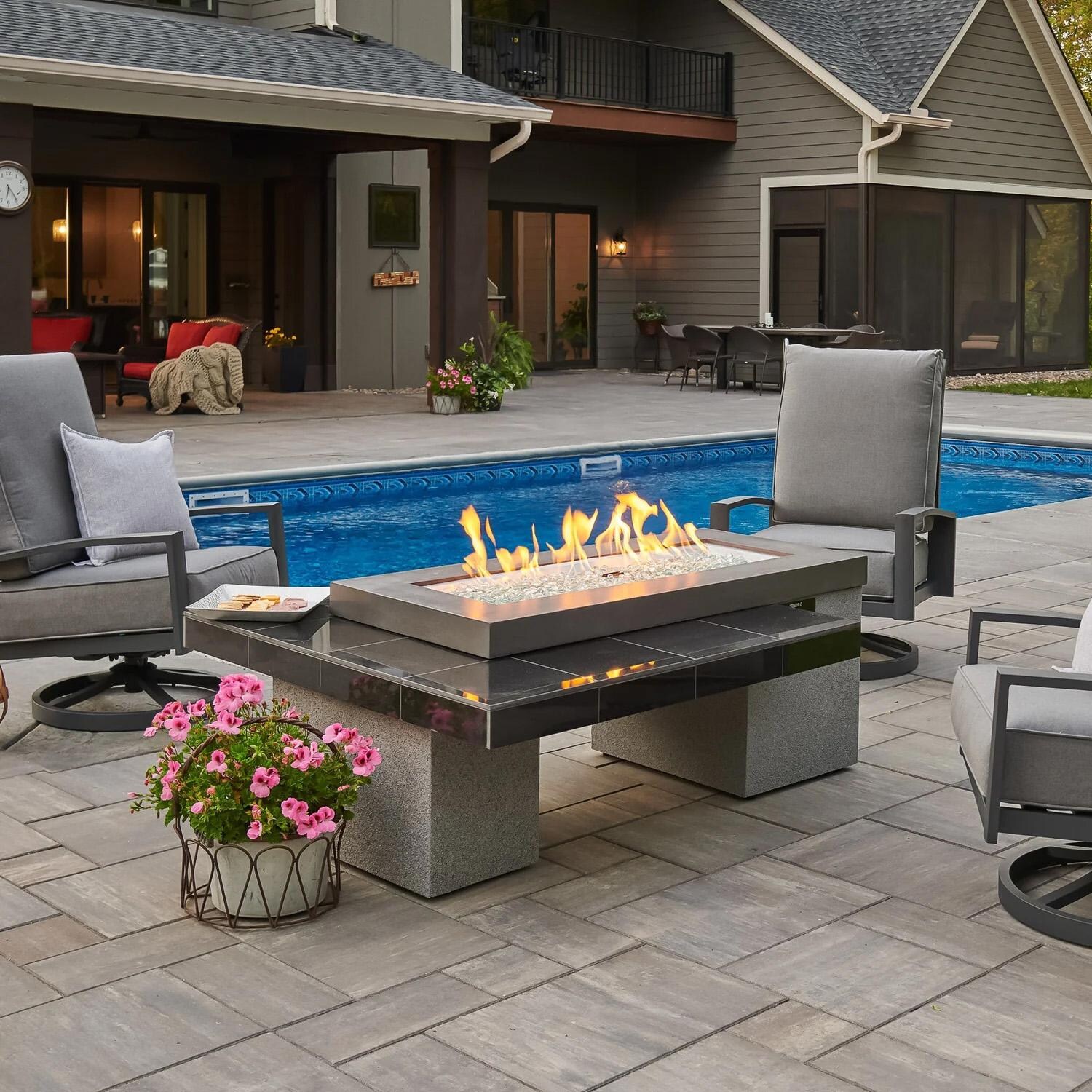 Emfield 65 Inch Rectangular Aluminum Natural Gas Fire Pit Table in Black by Lakeview Outdoor Designs