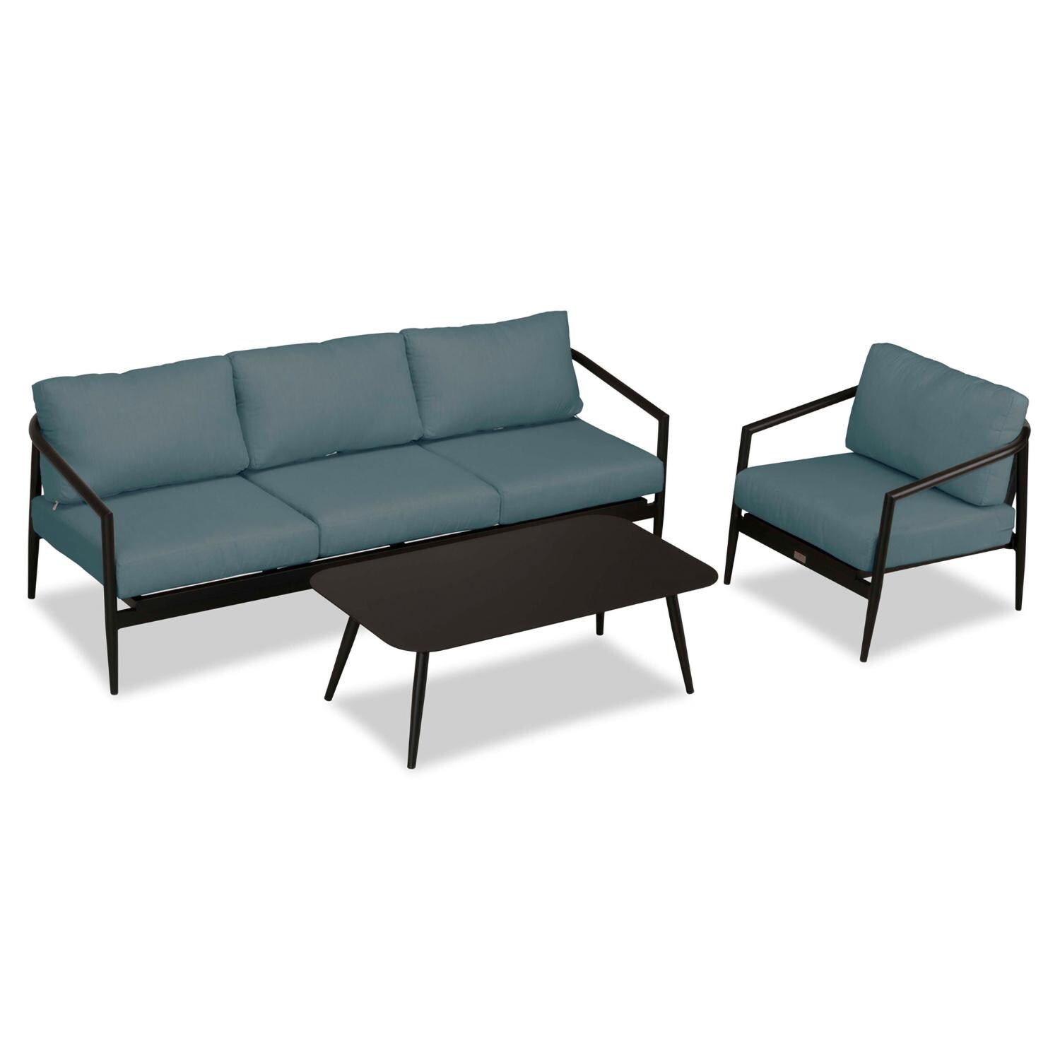 Lakeview Midnight Cove 3 Pc Aluminum Sofa Seating Set in Black/Carbon/Cast Lagoon - Top - White Background thumbnail
