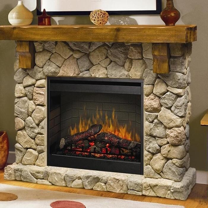 Dimplex - GDS26L5-904ST - Fieldstone 55-Inch Electric Fireplace & Mantel - Inner-Glow Logs - Stone