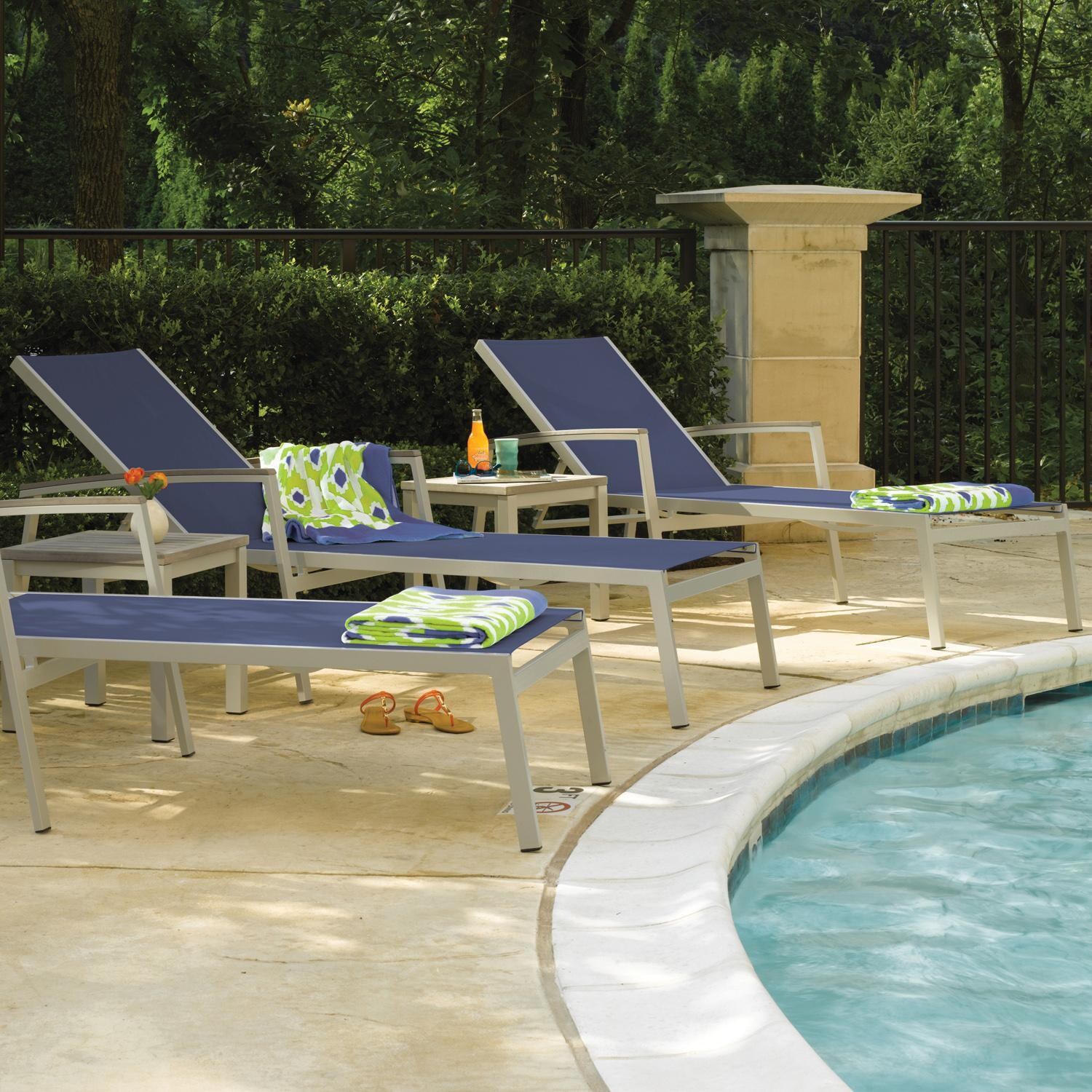 Oxford Garden Travira 2 Pc Composite Sling & Aluminum Chaise Lounge W/ Vintage Tekwood Arm Caps in Flint/Ink Pen - Poolside thumbnail