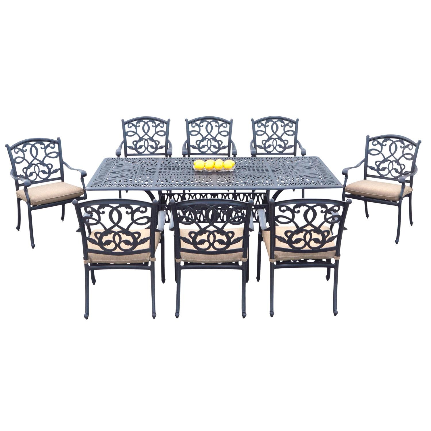 Santa Monica 9 Pc Cast Aluminum Dining Set w/ 84 X 44 Inch Table in Antique Bronze/Sesame by Darlee