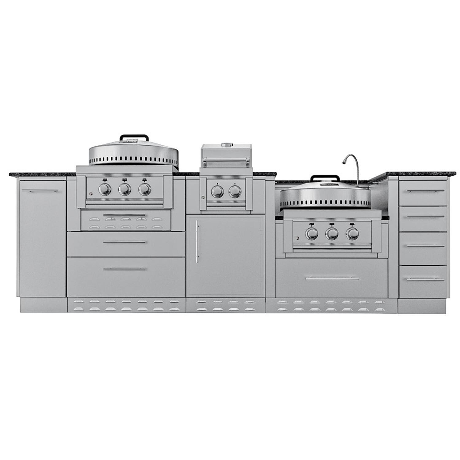 Sunstone Grills Tex-Cajun 9 Ft Outdoor Kitchen Island w/ Propane Grill & Side Burner, Door & Drawer