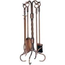 UniFlame 5-Piece Antique Copper Fireplace Tool Set With Ring And Twist Handles - F-1311 image
