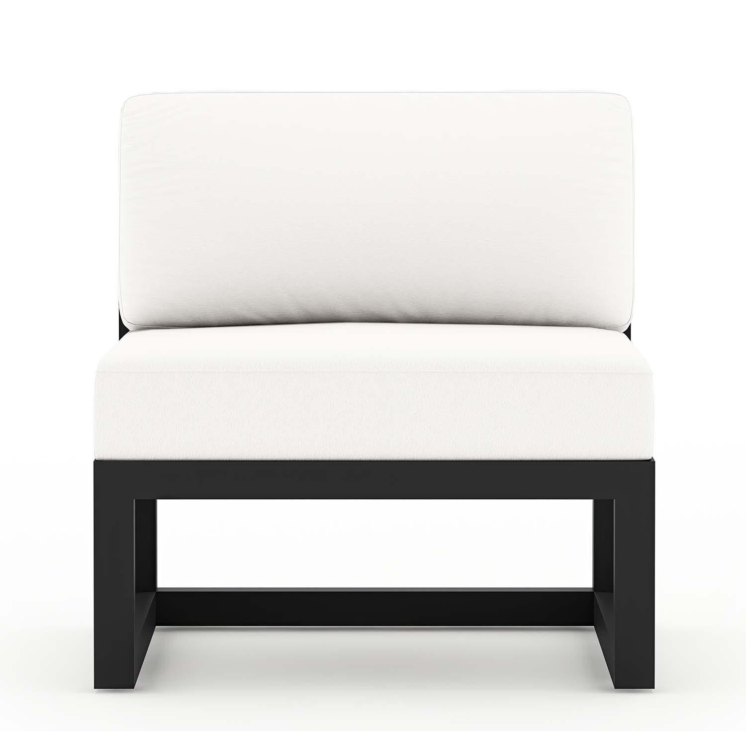 Misty Cove 6 Pc Aluminum Sectional Seating Set w/ Swivel Chairs in Black/Canvas Natural by Lakeview Outdoor Designs - Middle Chair - White Background thumbnail