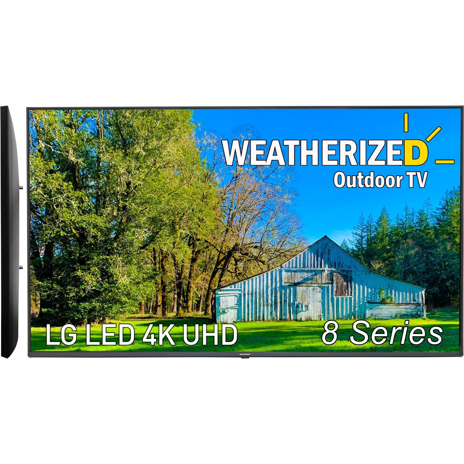 Weatherized TVs 75WTLG8-212 Elite LG 8 Series Full Protection 75 Inch 4K LED HDR Outdoor Smart UHDTV - Front and Side View thumbnail
