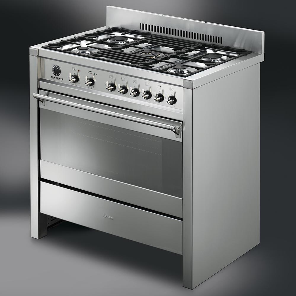Smeg Opera 36Inch 5Burner Dual Fuel Natural Gas Range Stainless