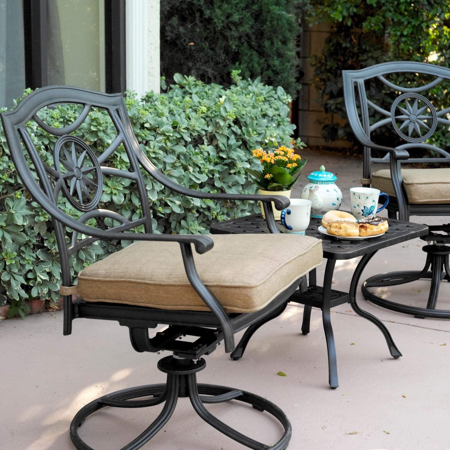 Ten Star 3 Pc Cast Aluminum Bistro Set w/ 21 Inch Series 30 Table in Antique Bronze/Sesame by Darlee