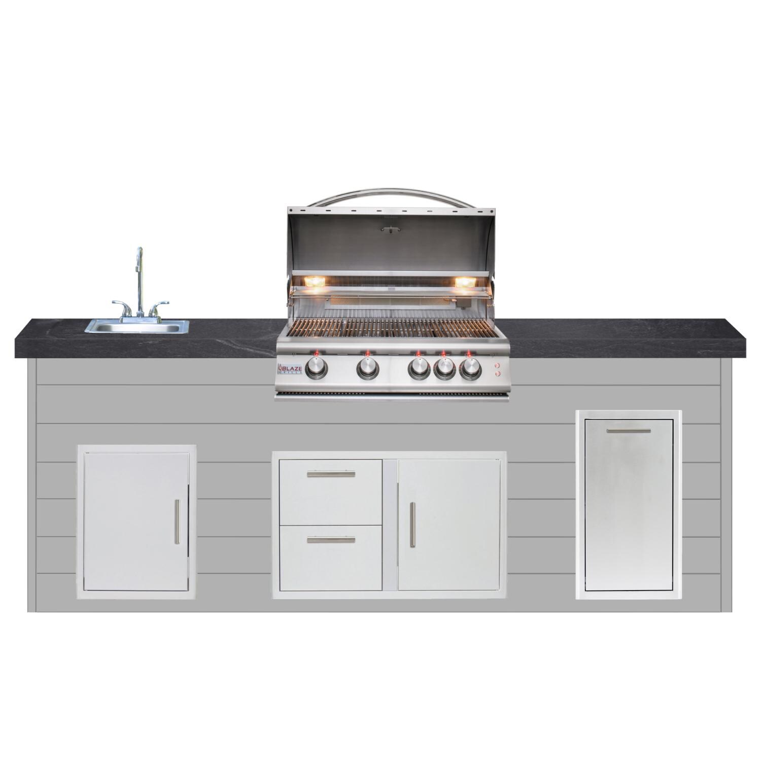 BBQGuys Signature 8ft Luxury Outdoor Island W/ Blaze Premium LTE 32-Inch Propane Grill & Summerset 15-Inch Sink - Light Gray Steel W/ Black Polished Granite thumbnail
