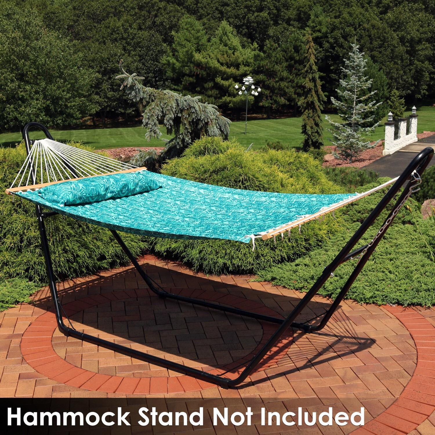 Ultimate Patio Quilted Double Hammock & Pillow - Cool Blue Tropics - Lifestyle thumbnail