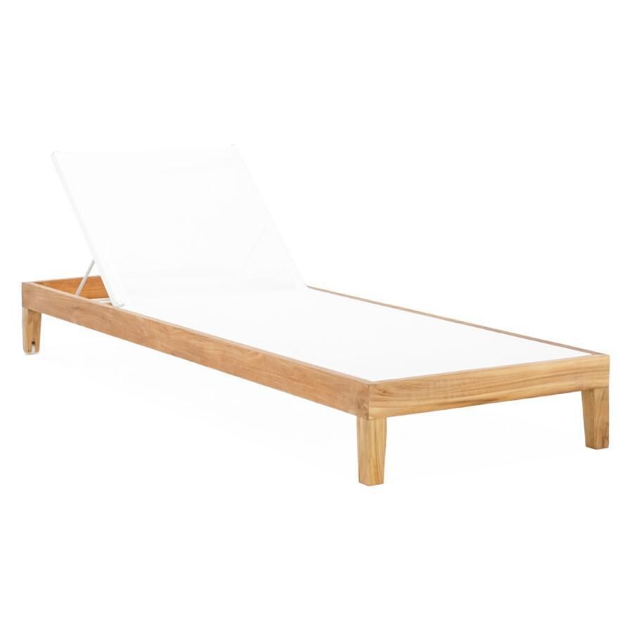 Teak + Table Monday Teak Patio Chaise Lounge W/White Sling - White Background thumbnail