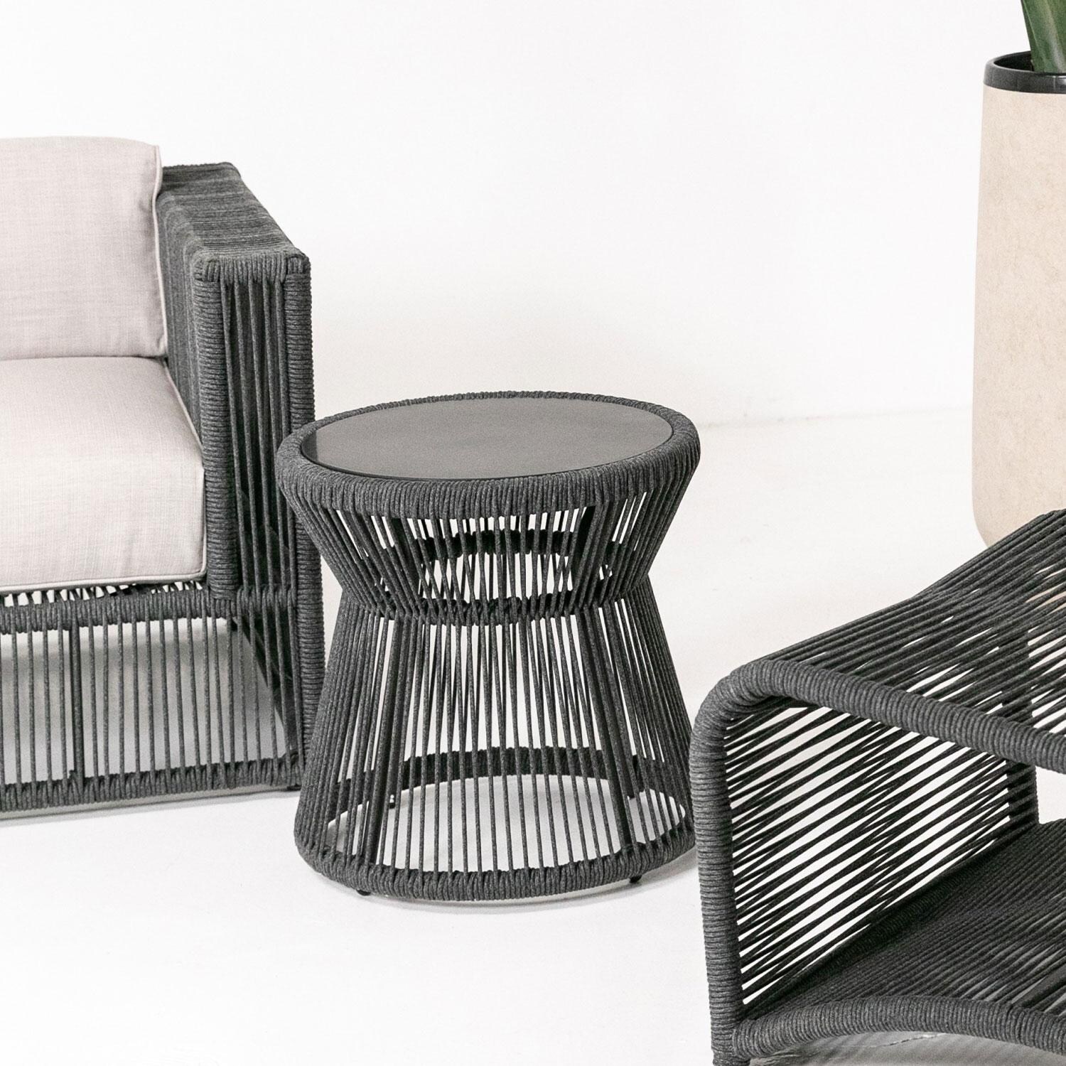 Sunset West - 4101-ET - Milano 20-Inch Round Olefin Rope Patio End Table W/ Honed Absolute Granite Top - W/ Set - Lifestyle thumbnail
