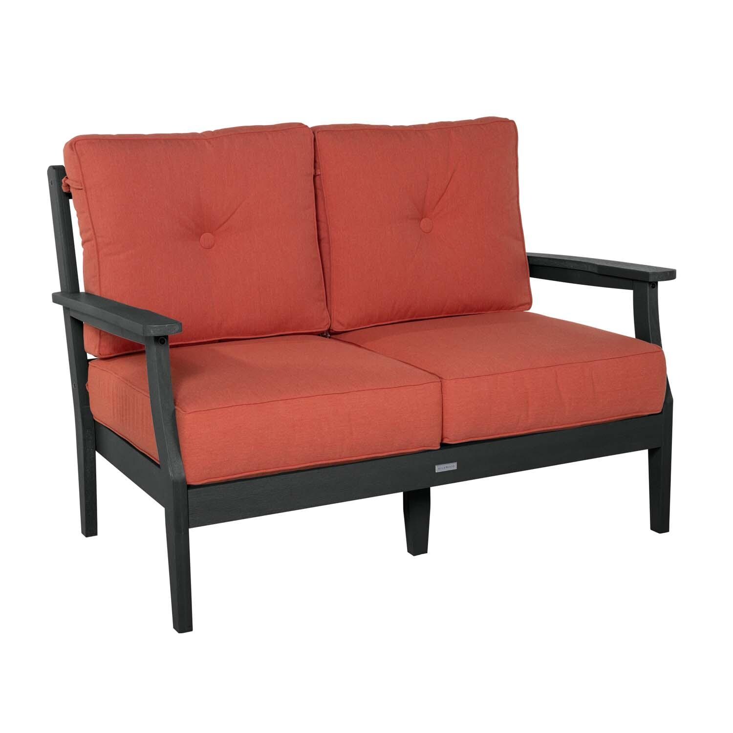Blushing Bay 2 Person Recycled Plastic Loveseat in Canvas Persimmon/Black by Lakeview Outdoor Designs - Left Angled - White Background thumbnail