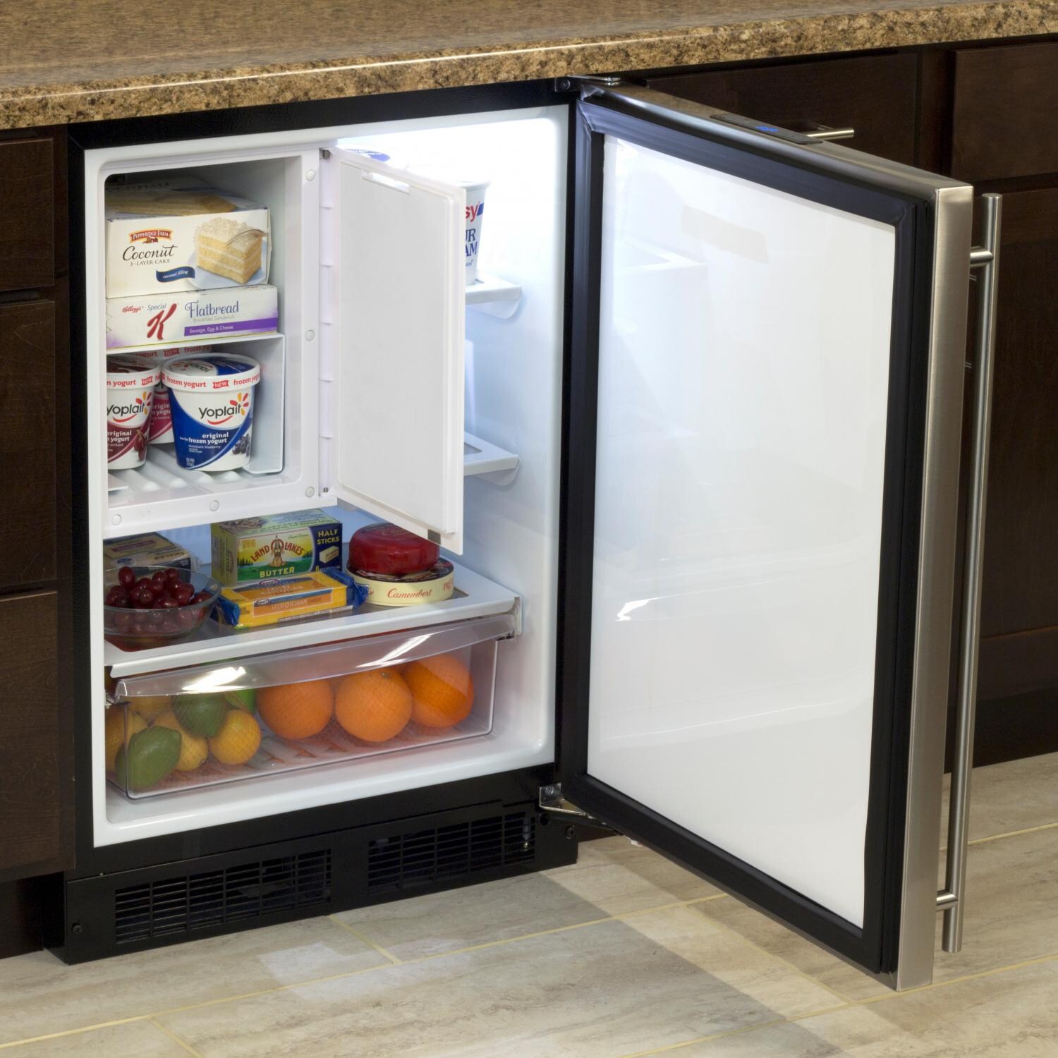 Marvel 24-Inch Compact Refrigerator / Freezer - Stainless Steel - Doors Open - RIGHT HINGE MODEL IS SHOWN thumbnail