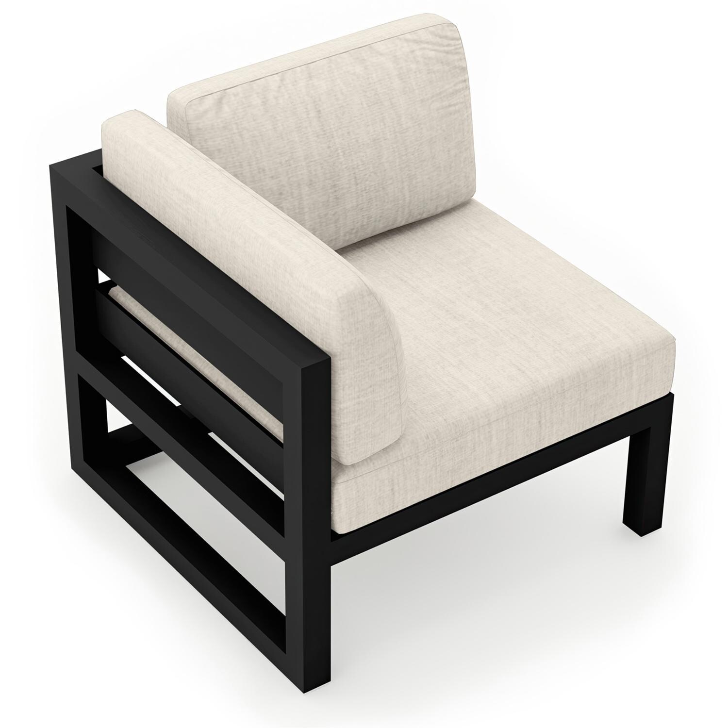 Lakeview MSTYCV-BK-CS-CS Misty Cove Aluminum Corner Club Chair in Black w/Cast Silver Cushions by Lakeview Outdoor Designs - Angled Back - White Background thumbnail
