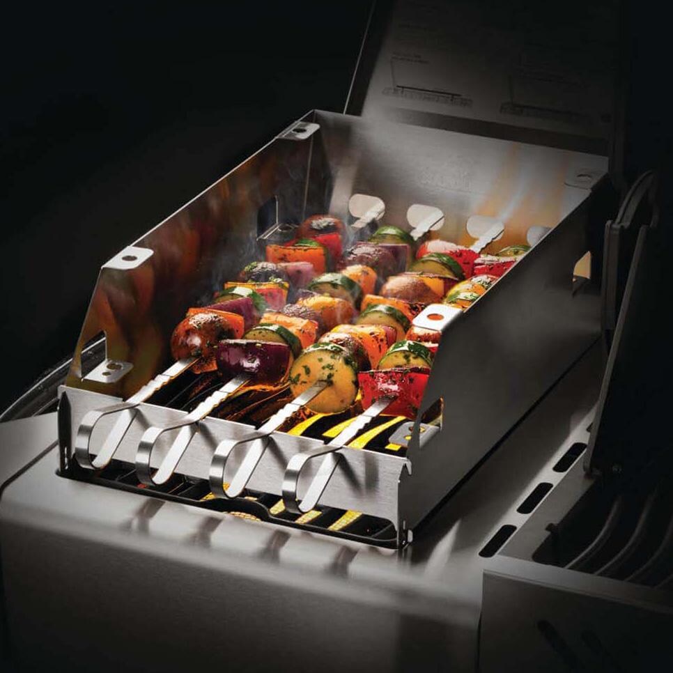 Napoleon 71301 SIZZLE ZONE Burner Windshield and Skewer Rack - Large - Skewers In Use - White Background thumbnail
