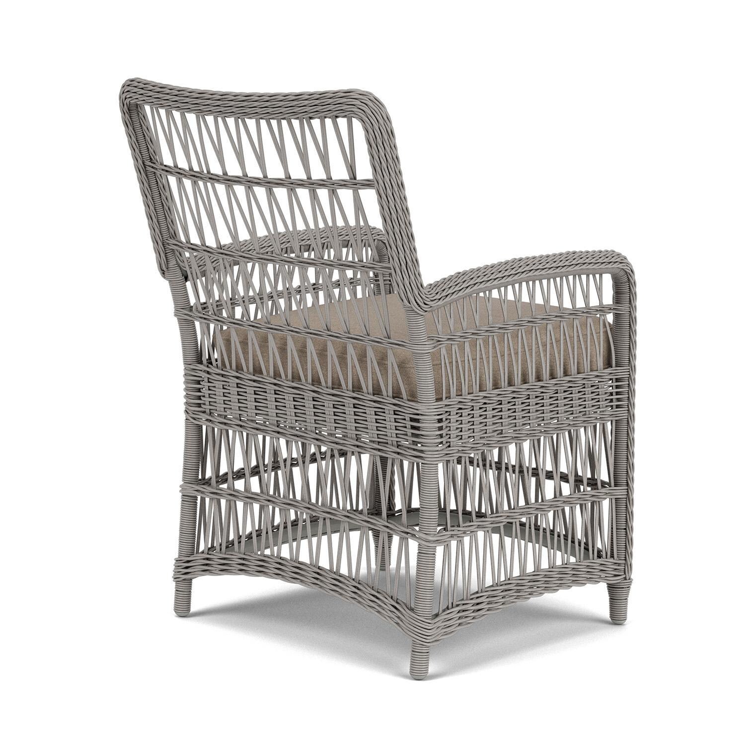 Lloyd Flanders Mackinac Dining Armchair in Putty Finish with Demo Oatmeal Fabric - Rear Right thumbnail