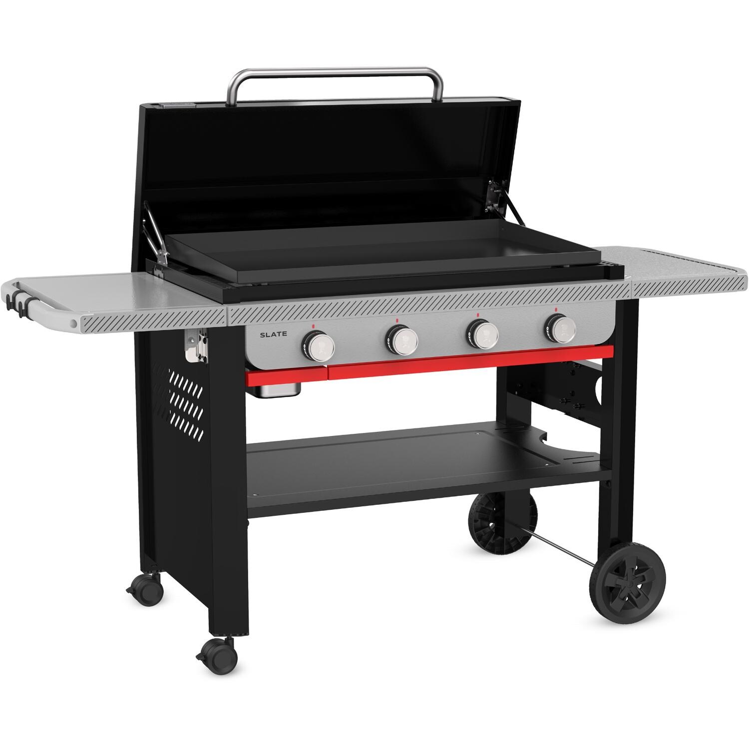 Weber Slate 36-in Rust-Resistant Propane Griddle - Black - 1502036 - Angled Left Open - White Background thumbnail